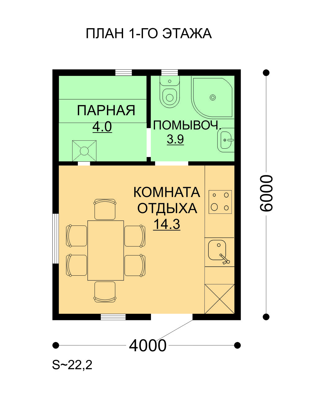 Проект ССК-22Б — дом 4.5х6 22 кв.м. — дома с баней от ССК-ДОМ